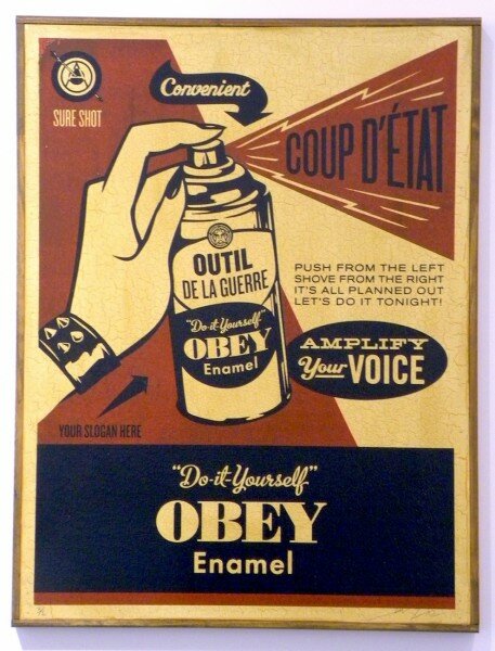 Shepard Fairey, Obey Coup D'Etat (on wood), 2003