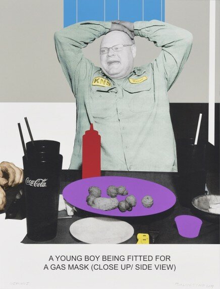 John Baldessari, The News: A Young Boy Being Fitted for a Gas Mask..., 2014, kaufen The News: A Young Boy Being Fitted for a Gas Mask... von John Baldessari