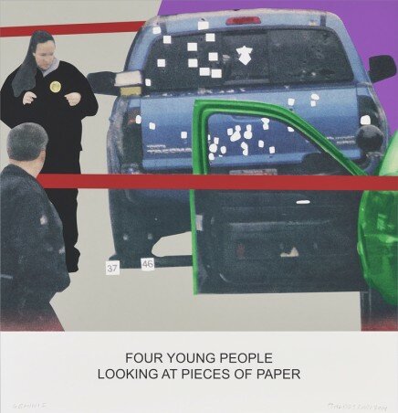 John Baldessari, The News: Four Young People Looking at Pieces of Paper, 2014, kaufen The News: Four Young People Looking at Pieces of Paper von John Baldessari