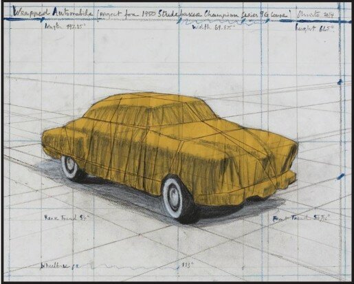 Christo, Wrapped Automobile (Project for 1950 Studebaker Champion, Series 9 G Coupe), 2015